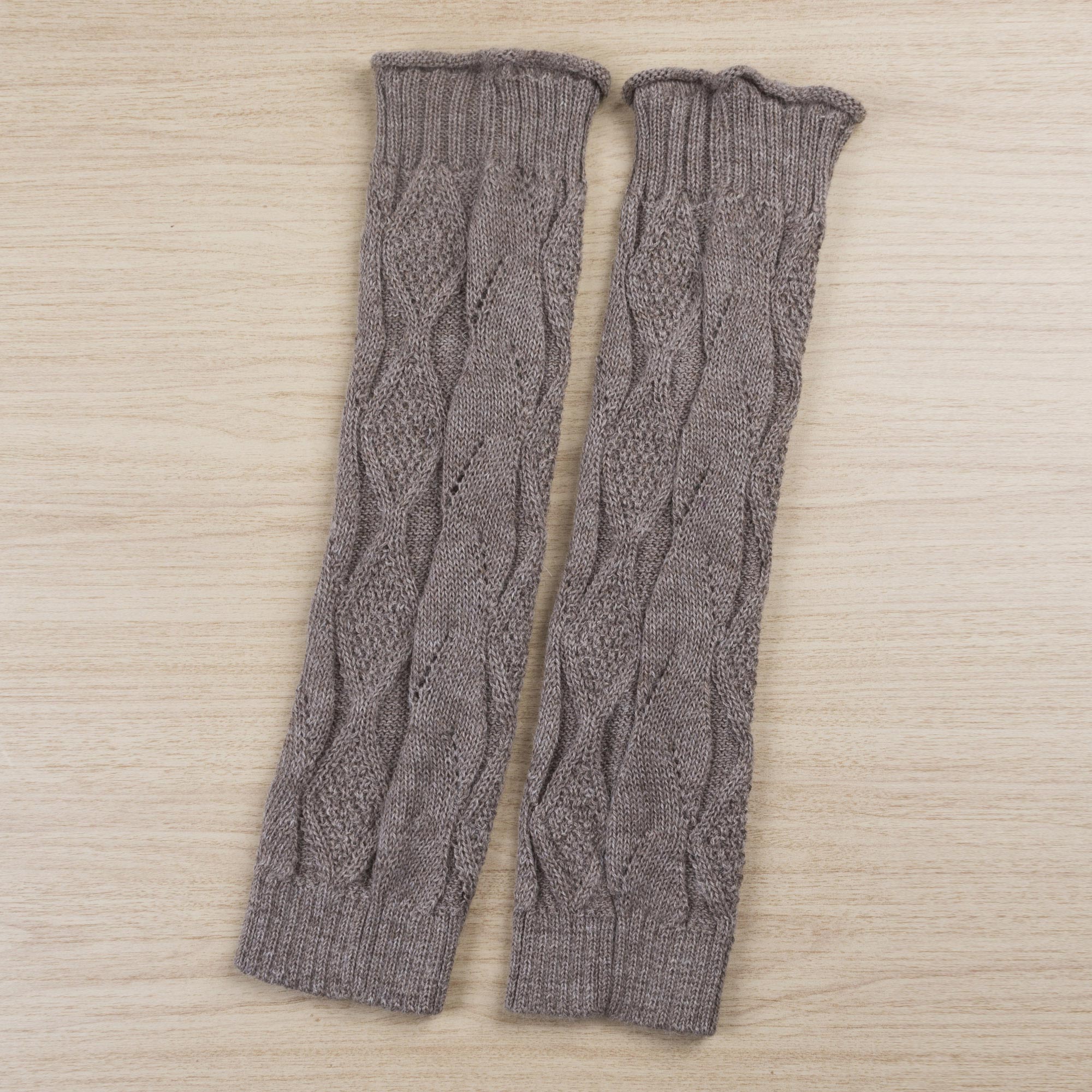 100% Alpaca Tan Patterned Knitted Leg Warmers from Peru Look Cool and Stay Warm Stylish & Practical Winter Accessories