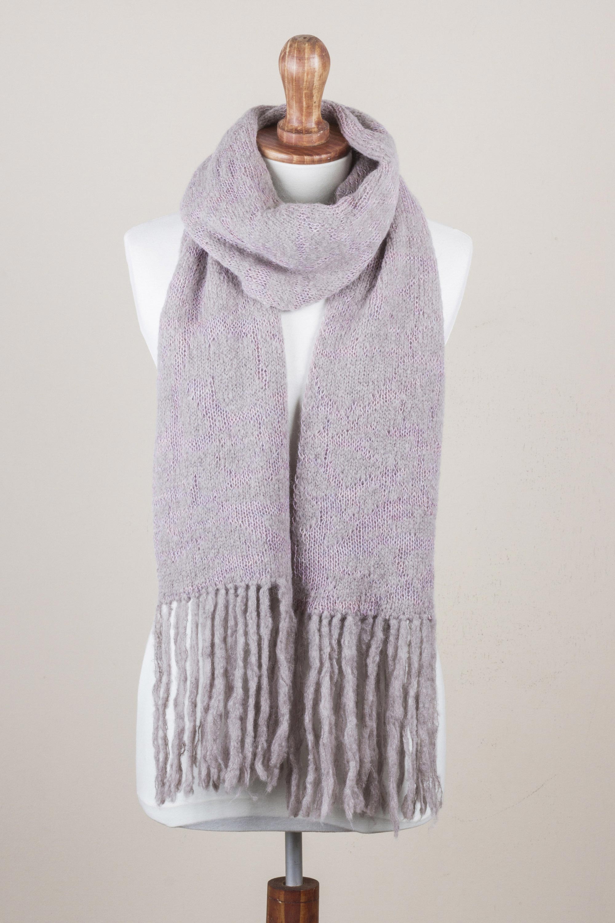 100% Alpaca Knit Scarf in Smoke and Pastel Pink from Peru Look Cool and Stay Warm Stylish & Practical Winter Accessories