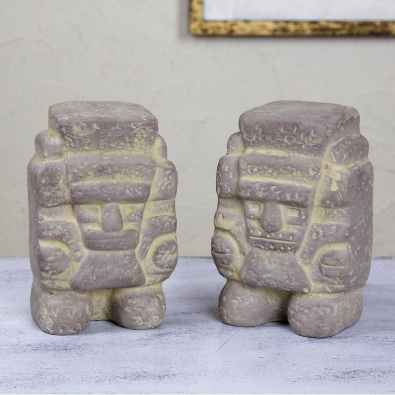 Tlaloc God of Rain Fair Trade Mexican Archaeological Ceramic Sculpture (Pair) Aztec and Maya
