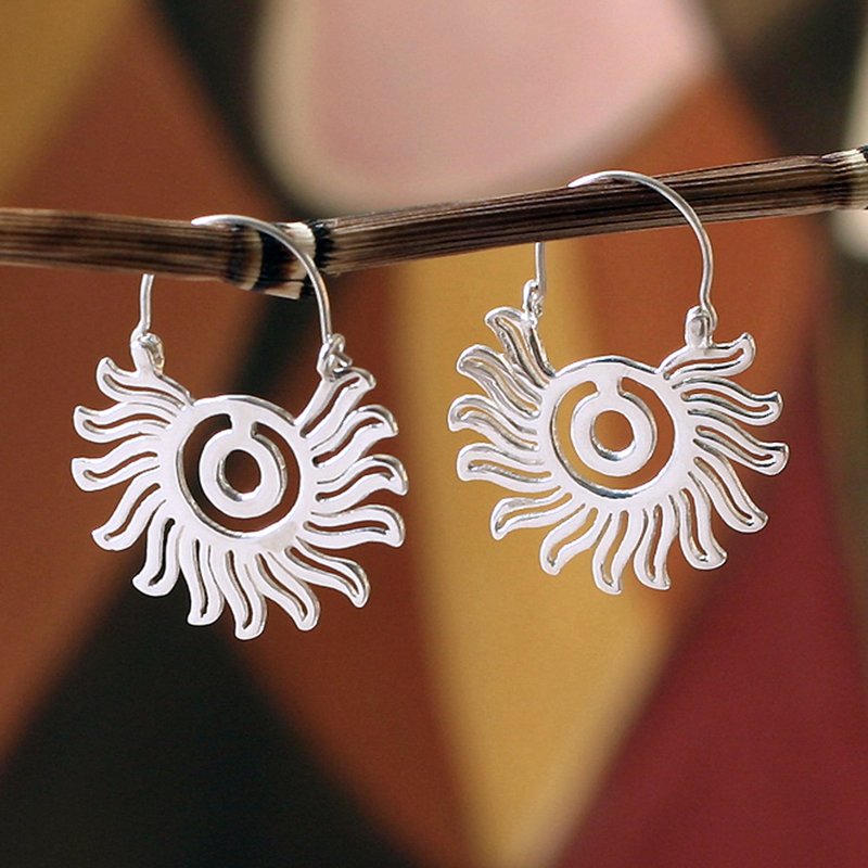 Aztec Sun Sterling silver hoop earrings Aztec and Maya