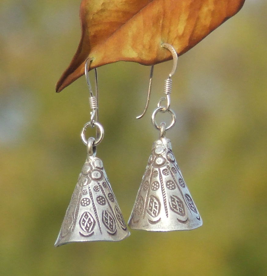 Hill Tribe Bell Handmade Hill Tribe 950 Silver Dangle Earrings Thai Hill Tribe Jewelry