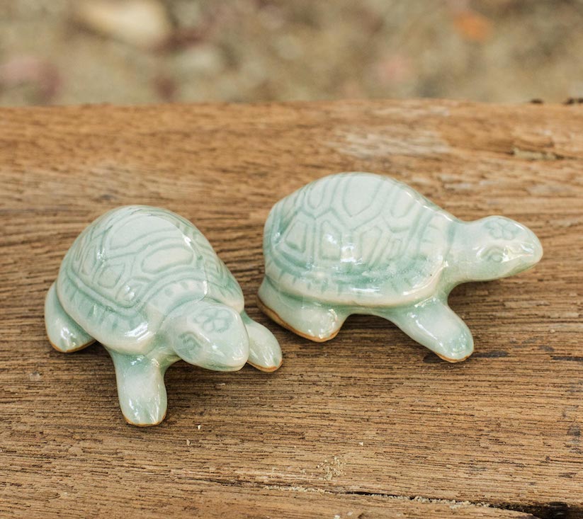 Sky Blue Resilient Turtles Celadon Ceramic sculptures