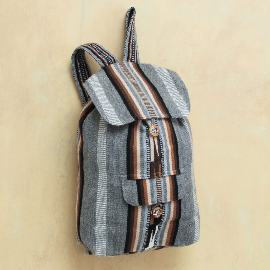 Winter Skies Alpaca wool blend backpack gray black stripes Fall Fashion trends