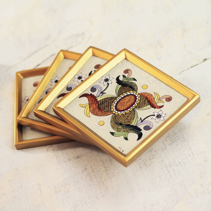 Colonial Sand Reverse Hand Painted Glass coasters