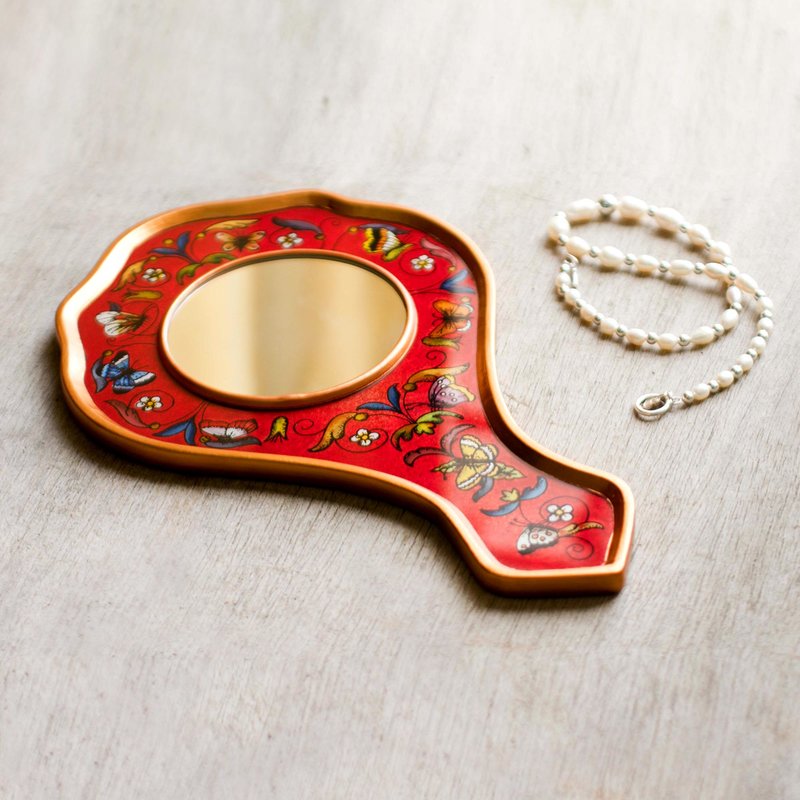 Reverse painted glass hand mirror Artisan crafted NOVICA Fair Trade made in Peru