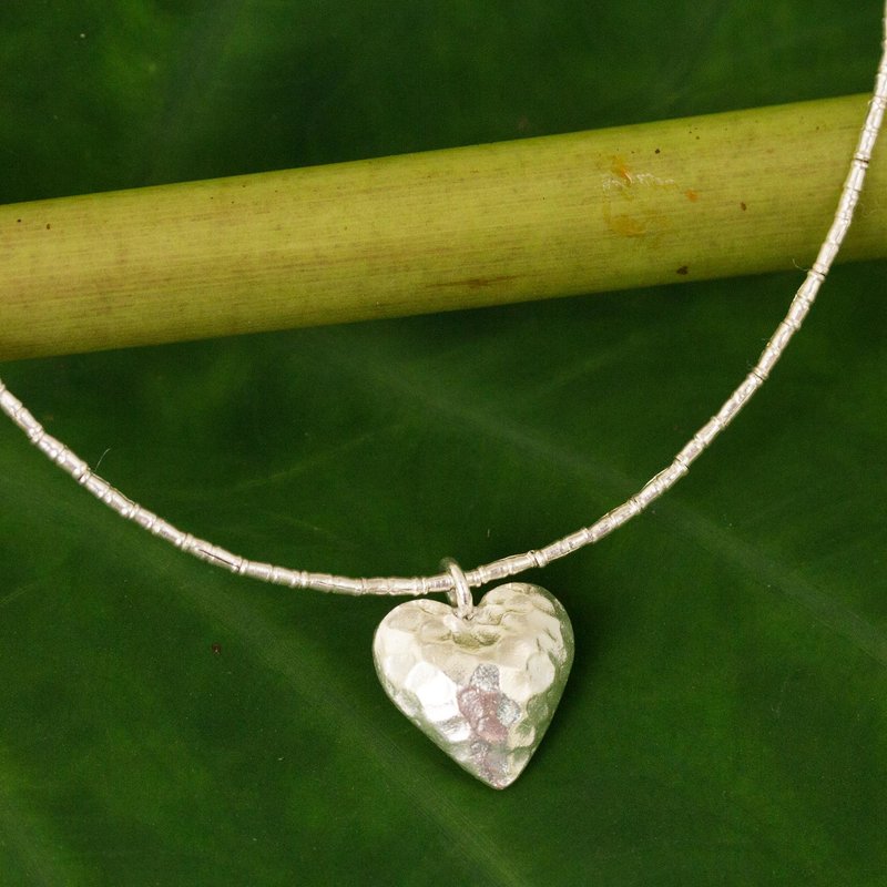 Handcrafted Heart Shaped 950 Silver Pendant Necklace Heartbeat Handcrafted Heart Shaped 950 Silver Pendant Necklace Thai Hill Tribe Jewelry