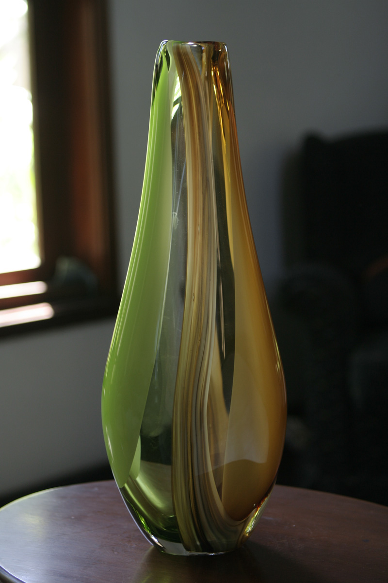 Jade and Amber Power Murano Inspired Blown Glass Vase