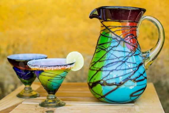 Mexican Multicolored Blown Glass 8 oz Martini Glasses