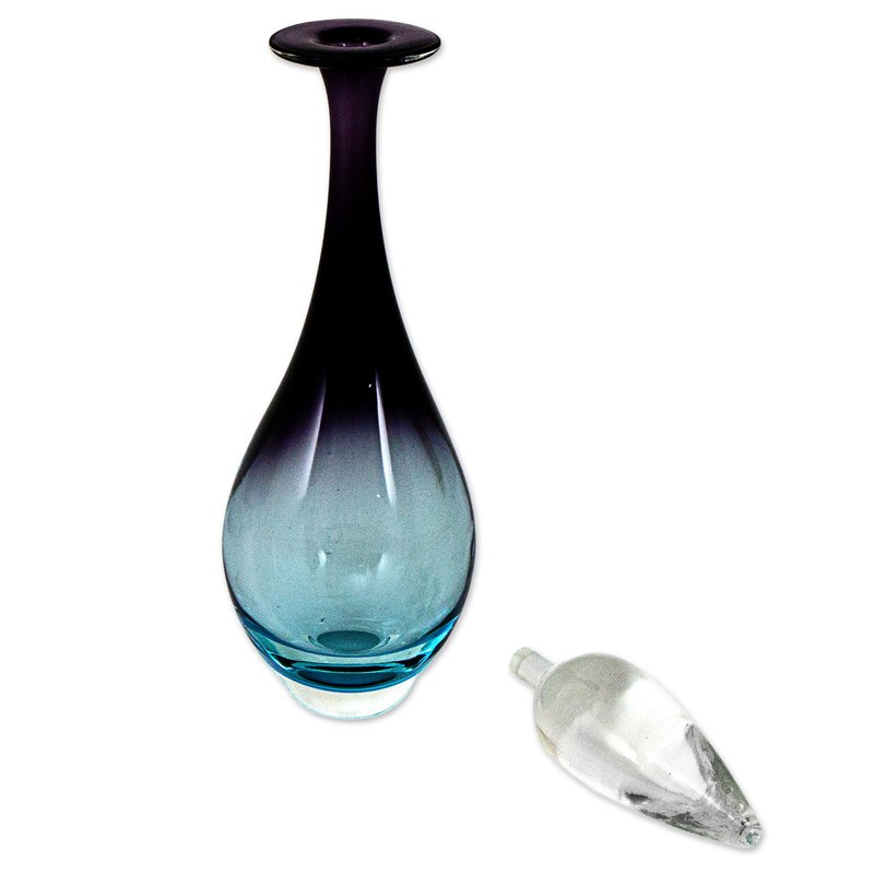 Hand Blown Decorative Art Glass Decanter from Brazil Murano Inspired Blown Glass