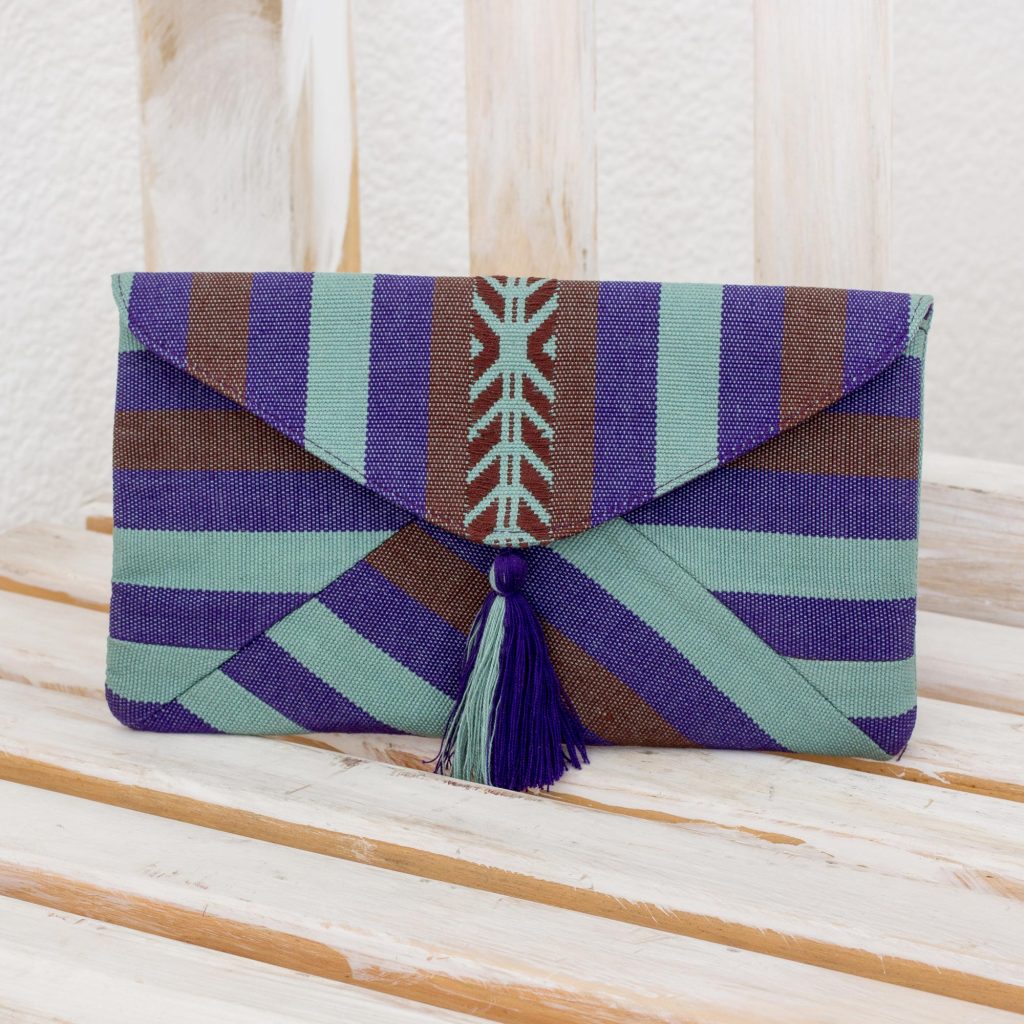 Quiet Paths Hand-woven Cotton Clutch Bag from Guatemala Backstrap loom Purple Brown Handbags: Selecting The Perfect Style For Every Season