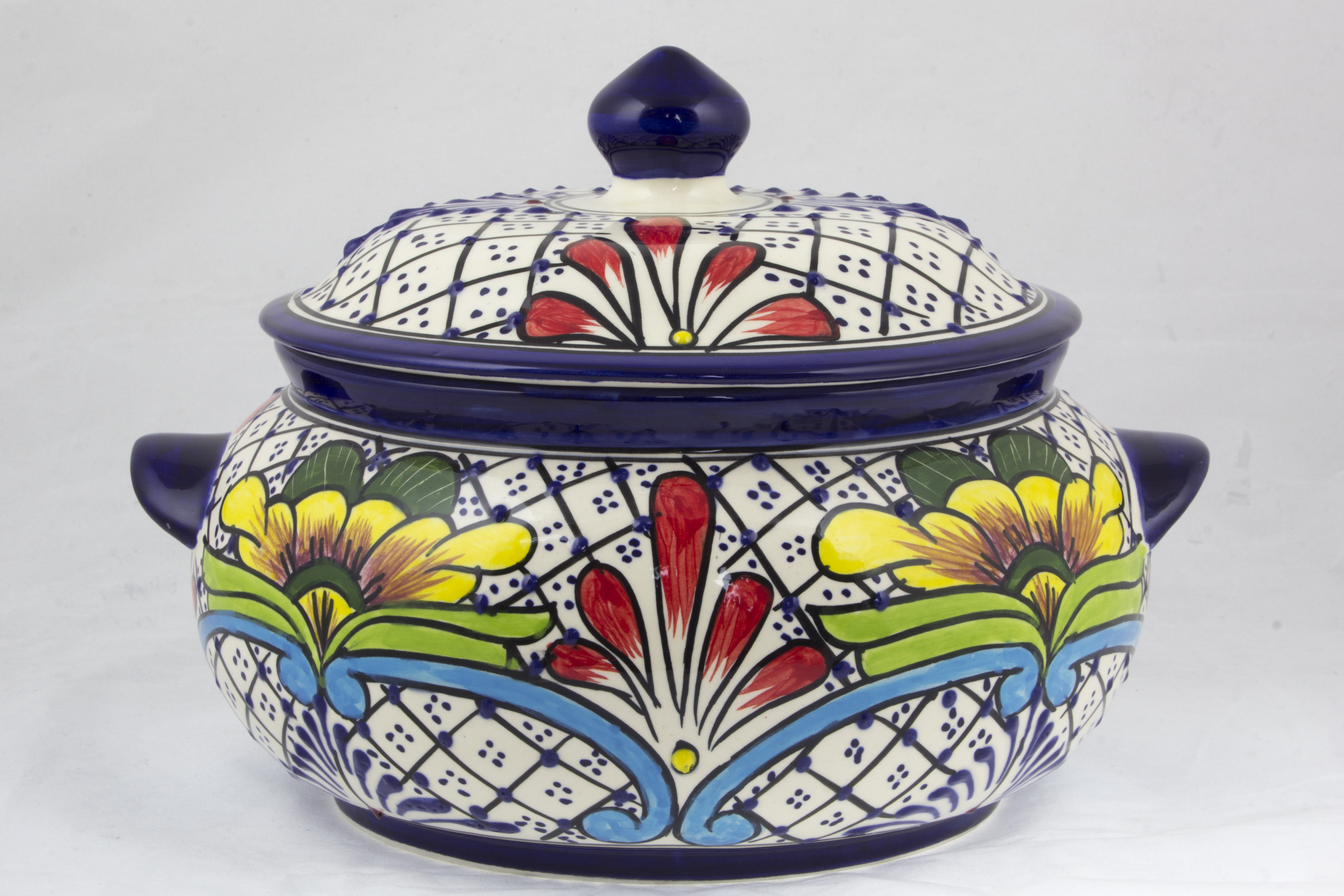 Floral Joy Talavera-Inspired Mexican Covered Ceramic Serving Bowl We