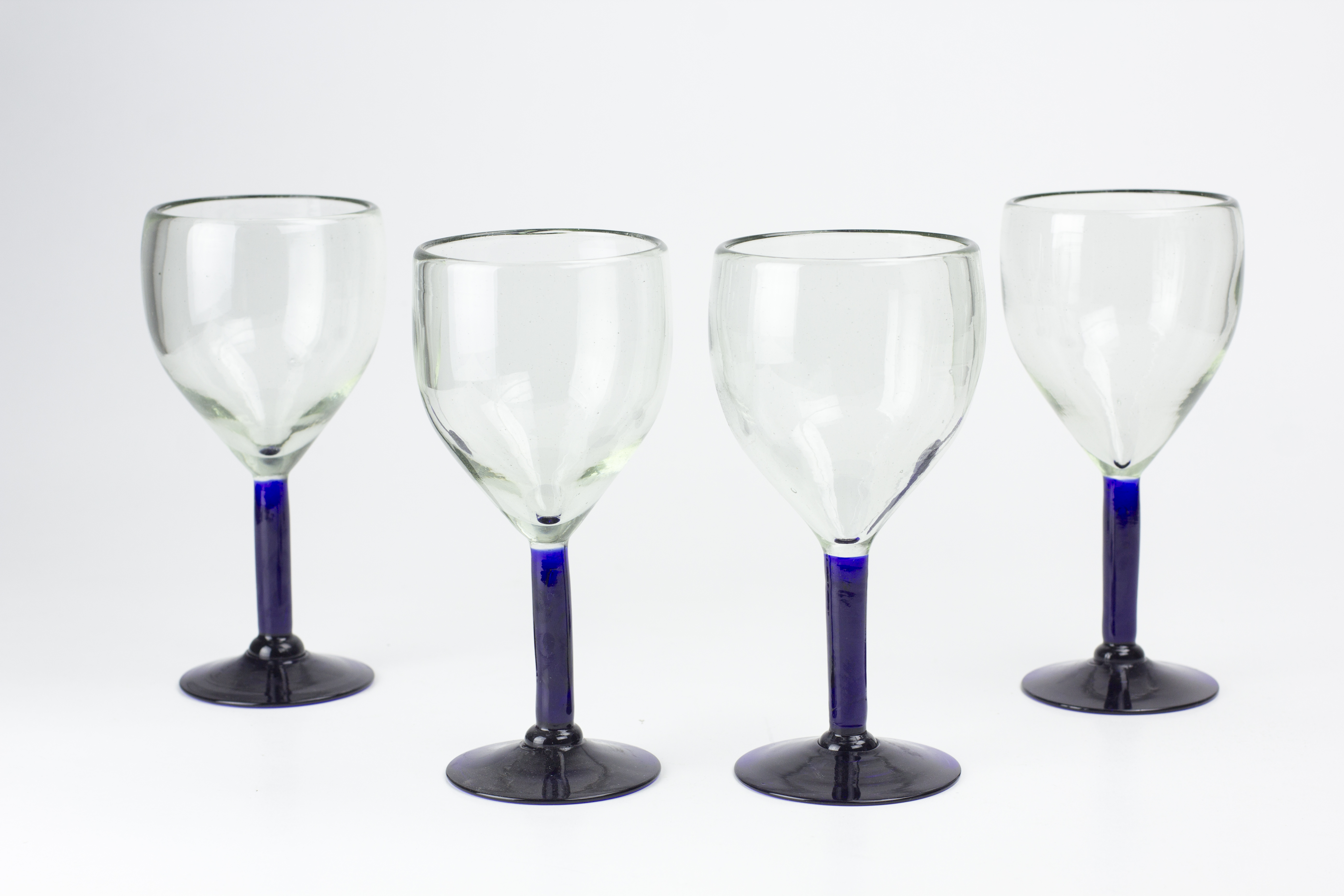 Ocean Mirage Hand Made Goblets Blown Glass Art (set of 4) Colbalt stems Wedding Gifts Galore