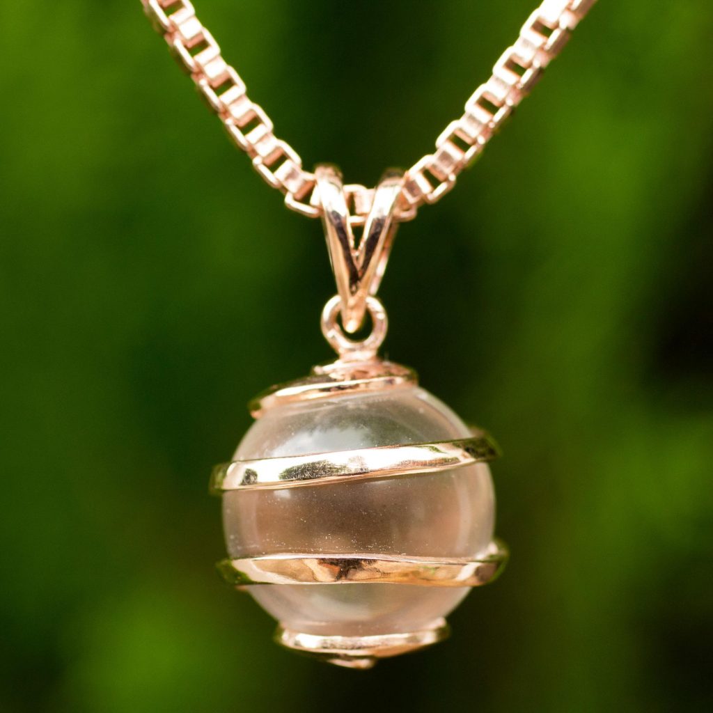 Crystalline Spin Thai Quartz Necklace in Rose Gold Plated Sterling Silverchain Rose Gold Jewelry