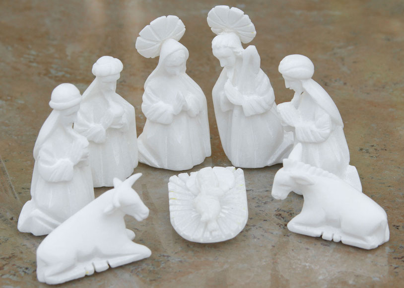 White Christmas Stone nativity scene (Set of 8) hand carved alabaster spiritual christmas unique holiday decor treasures