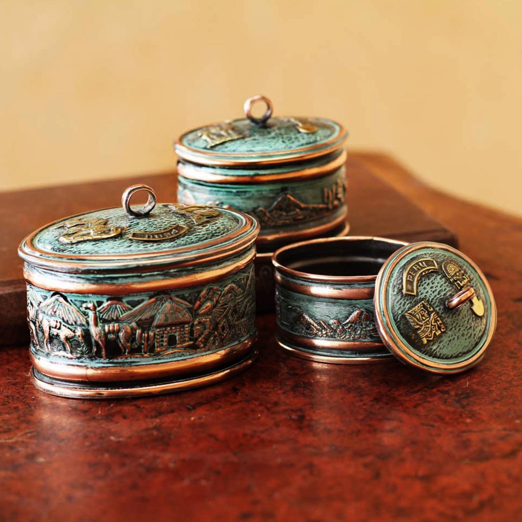 Andean Life Artisan Crafted Copper and Bronze Decorative Boxes Set of 3 Wedding Gifts Galore