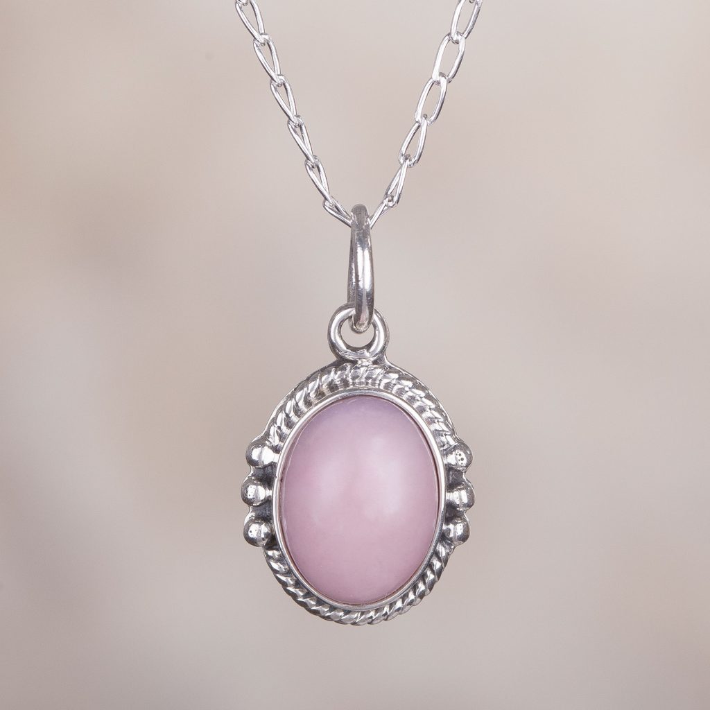 Pink Opal Necklace Sublime Pink Oval Pink Opal and Sterling Silver Pendant Necklace from Peru October’s Birthstone the Opal!