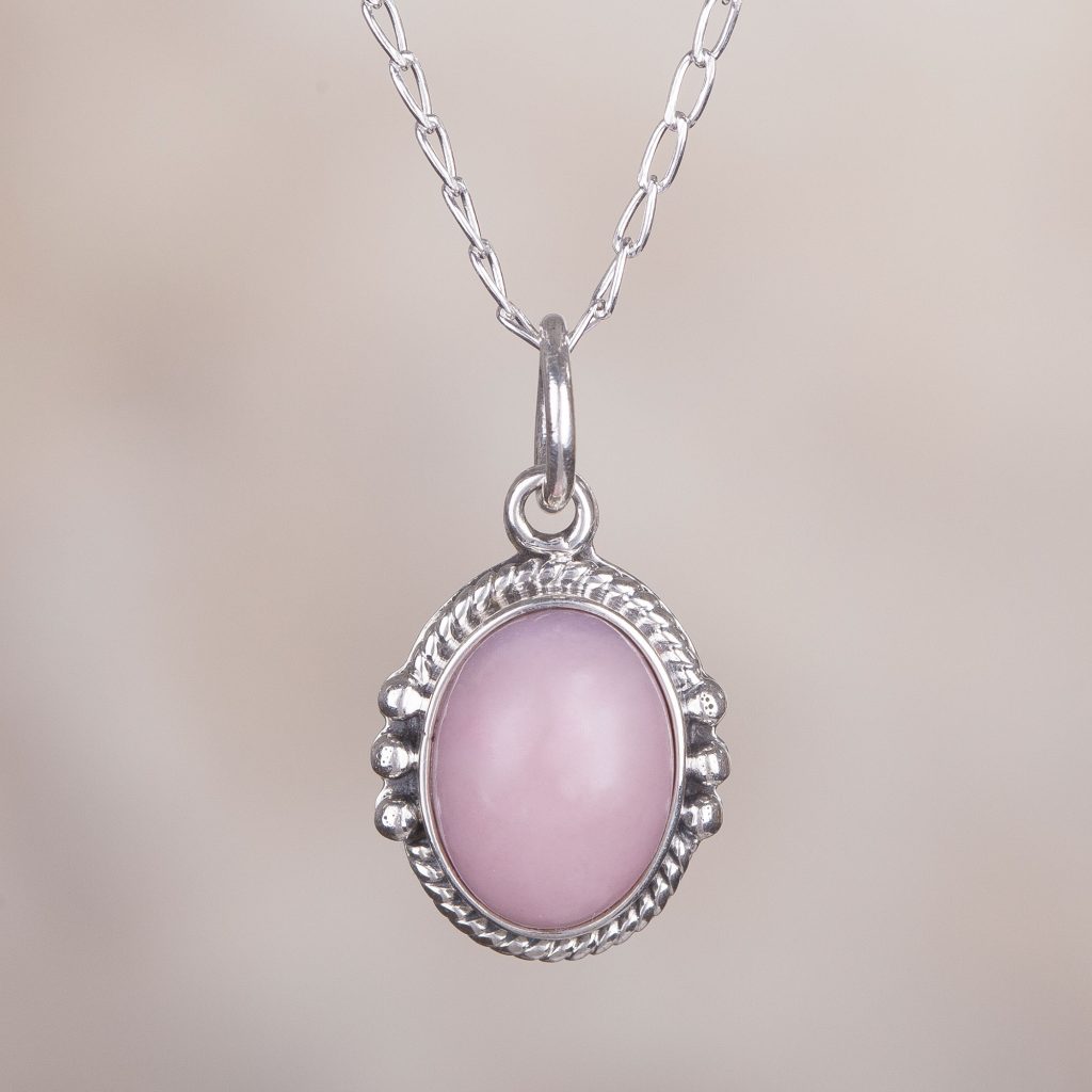 Pink Opal Necklace Sublime Pink Oval Pink Opal and Sterling Silver Pendant Necklace from Peru October’s Birthstone the Opal!