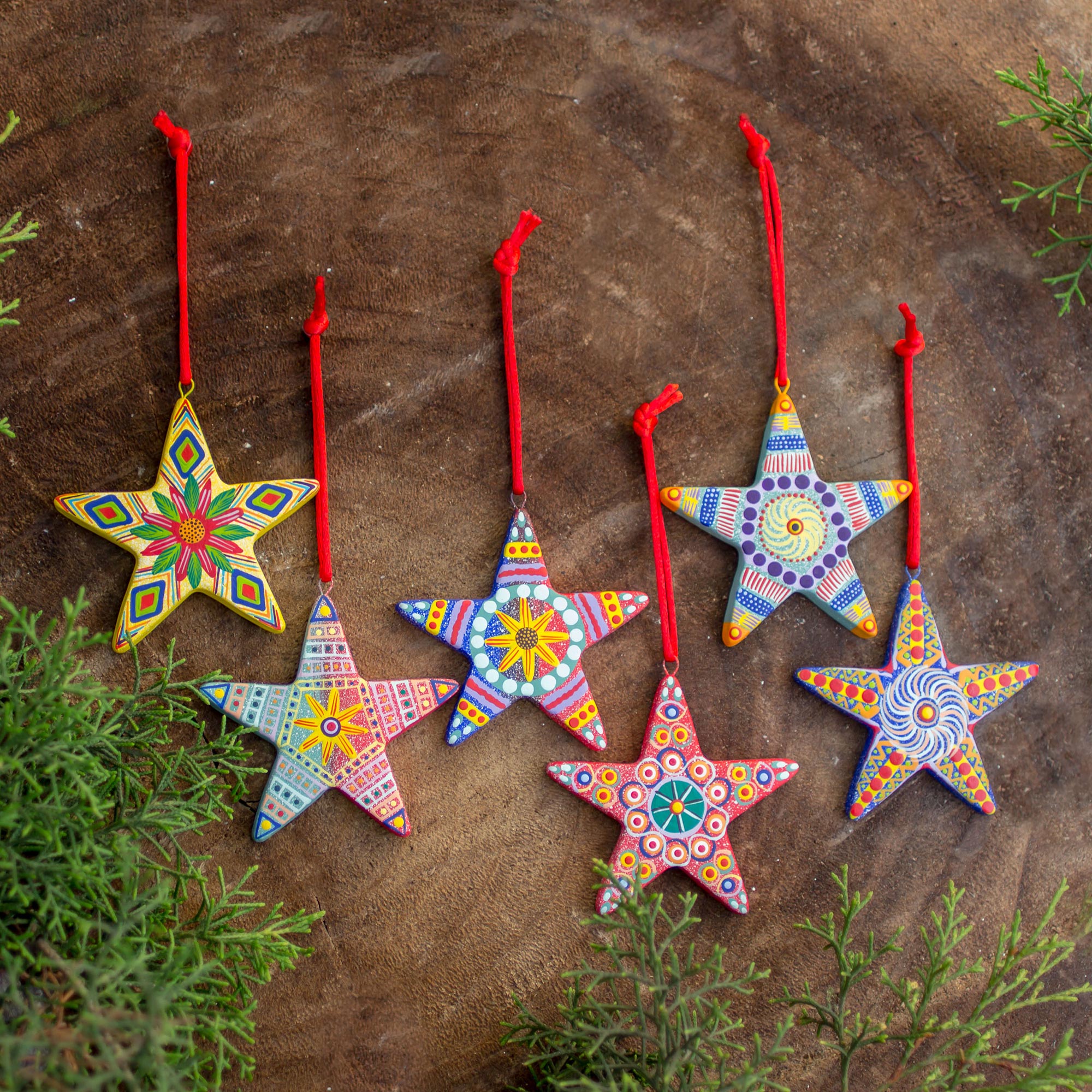 Christmas Star Artisan Crafted Ceramic Christmas Ornaments (Set of 6) Unique Holiday Decor Treasures