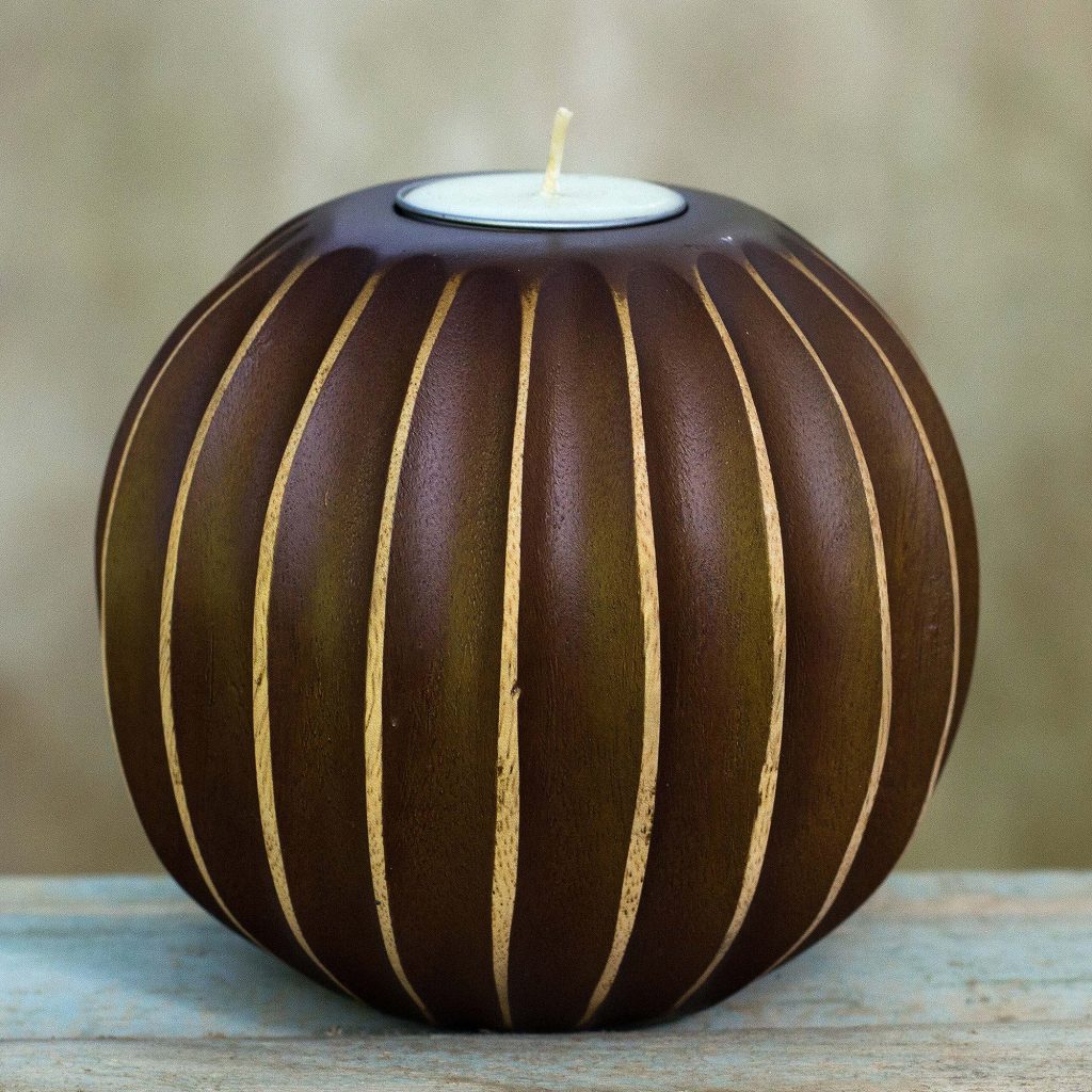 Asian Touch in Brown Hand Carved Brown Wood Tealight Candleholder from Thailand Holiday Gifts on a Budget Gift Ideas Under $25
