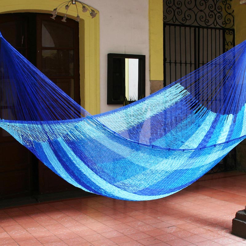 Blue Caribbean Artisan Crafted Rope Hammock (Single) Last minute gift