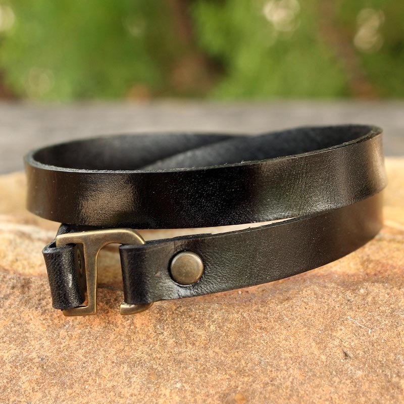 Enigma in Black Men's Artisan Crafted Modern Leather Wrap Bracelet perfect Gift Ideas under $25