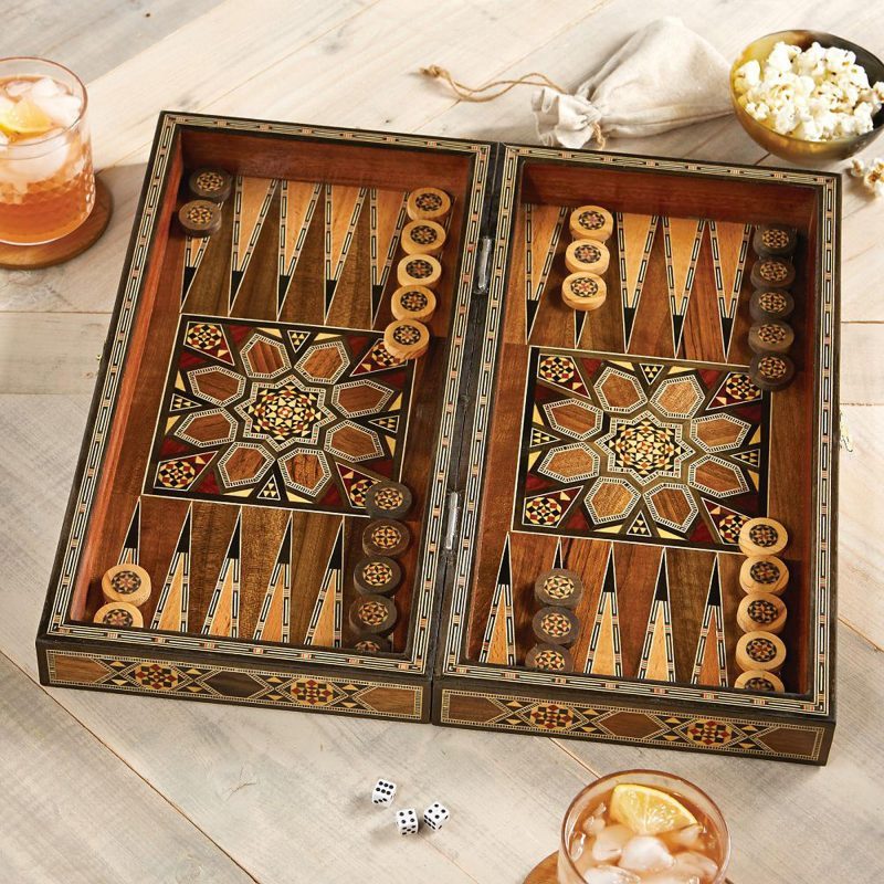 Wood mosaic backgammon set, 'Mesopotamian Match' Last minute gift