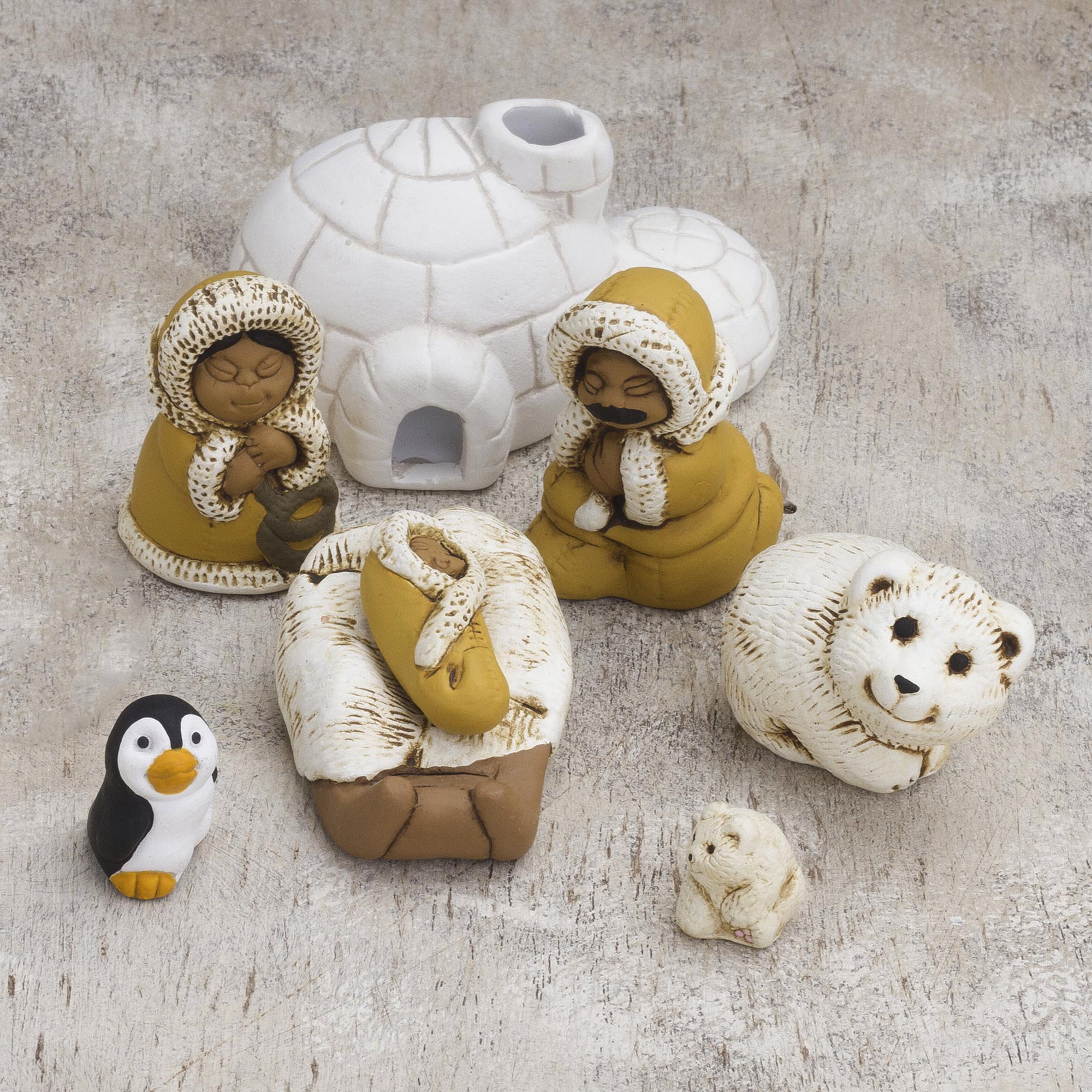 Inuit Family Inuit-Themed Ceramic Nativity Scene from Peru Get Your Home Ready for the Holidays