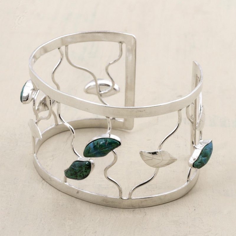 Chrysocolla flower bracelet, petals, sterling silver cuff Breathtaking Sterling Silver Jewelry