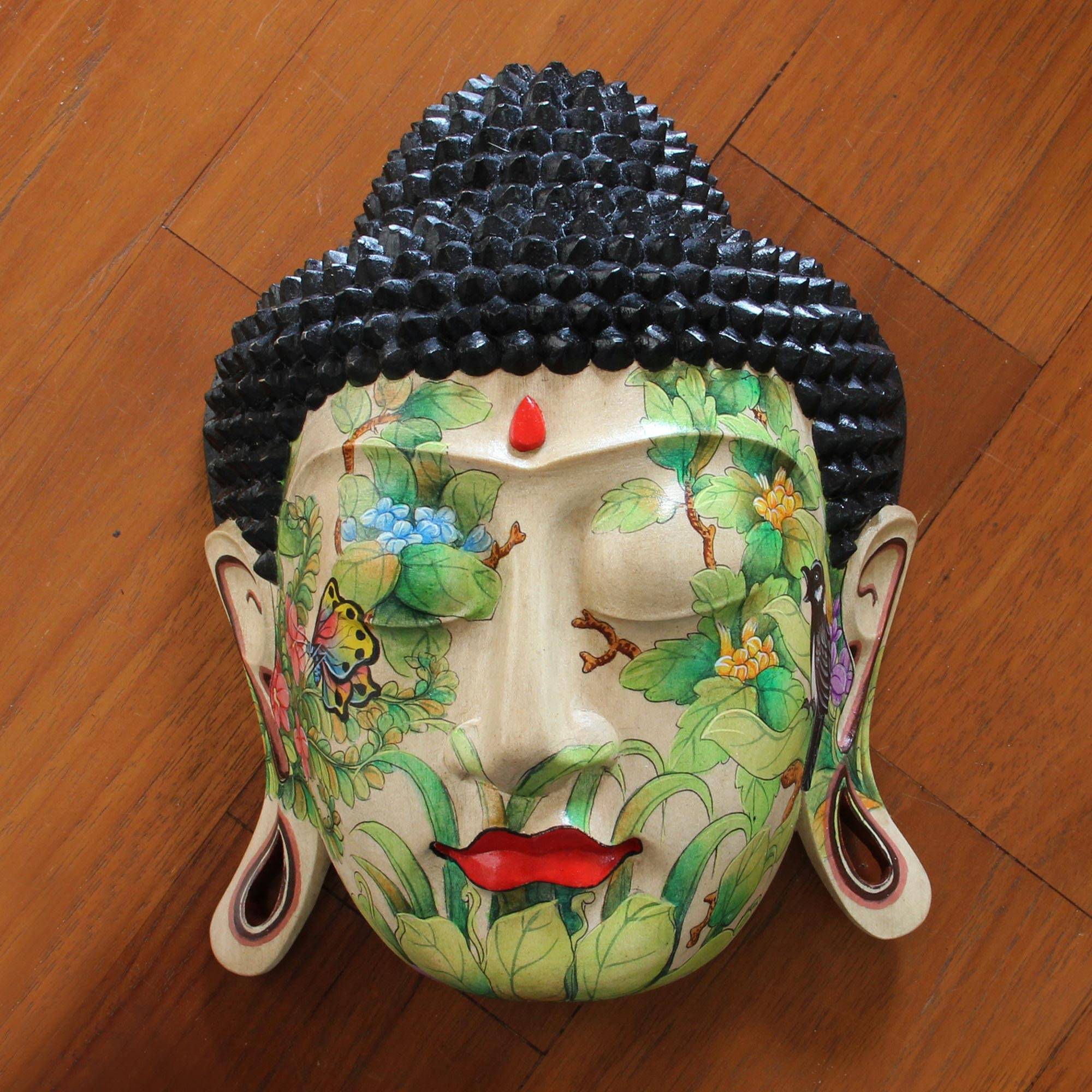 Delighted Buddha Hand Carved Hand Painted Wood Mask Wall Art Decorating with masks