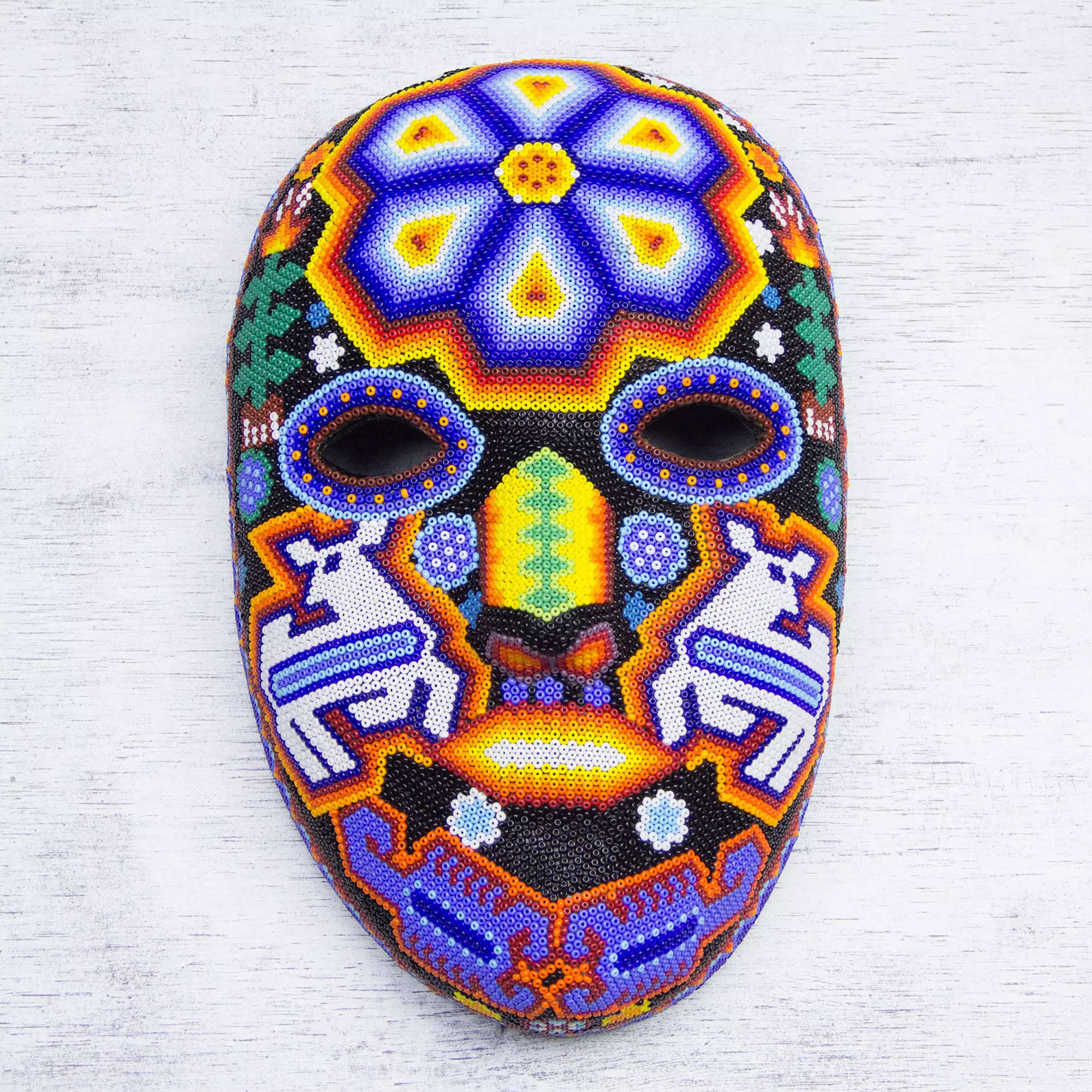 Shaman Deer Authentic Mexican Multicolor Beadwork Mask Wall Art Decorating with Masks