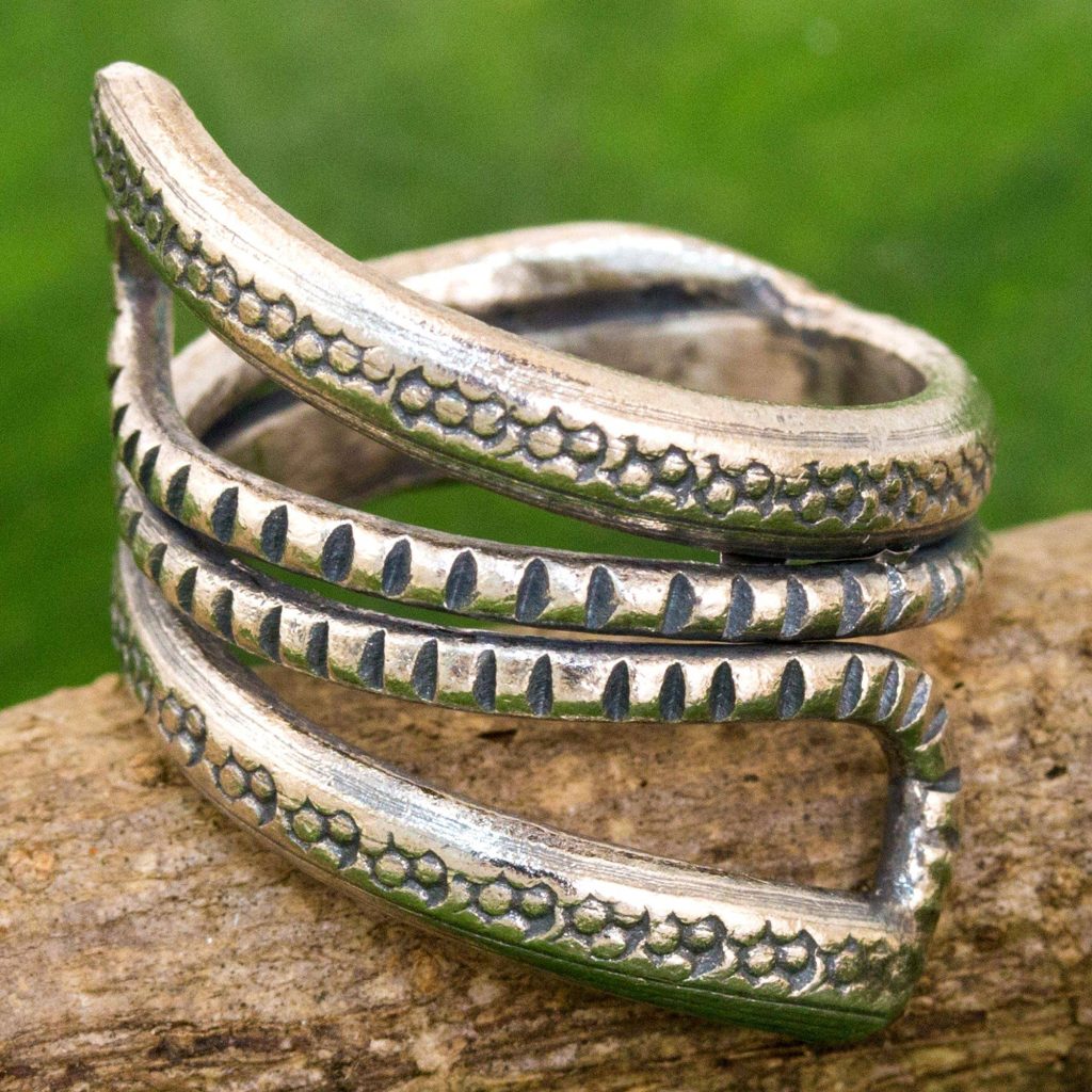  Dark Snake Path Sterling Silver Wrap Ring Karen Tribe from Thailand Saint Patrick's Day