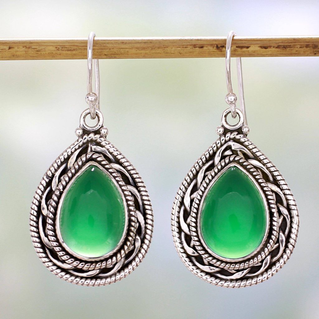 Green Palace Memories Handcrafted Sterling Silver and Green Onyx Dangle Earrings Saint Patrick's Day