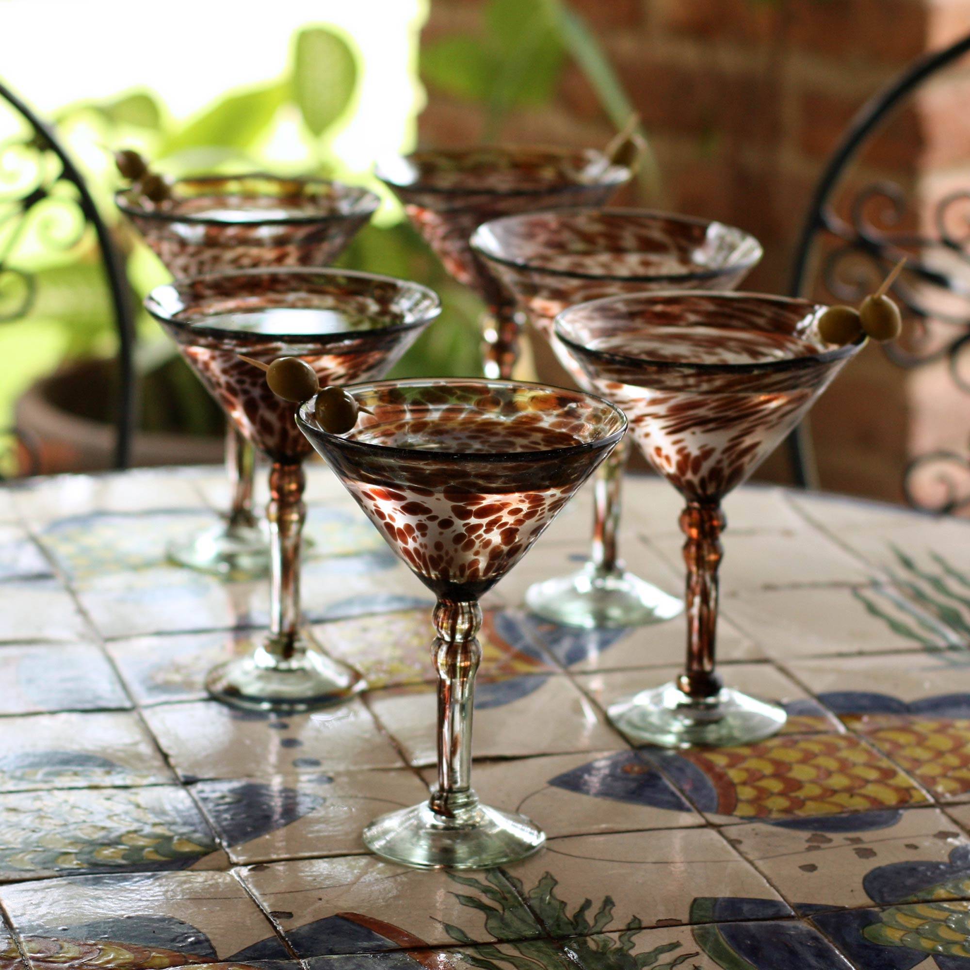 Martini glasses, 'Amethyst Swirl' (set of 6) Glassware for Your Home Bar