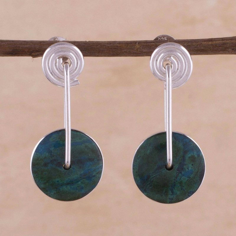 Modern Sterling Silver Chrysocolla Drop Earrings, sterling silver earrings special valentine's day gifts