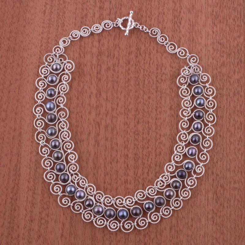 Princess Lace Unique Fine 950 Silver Pearl Statement Necklace special valentine's day gifts