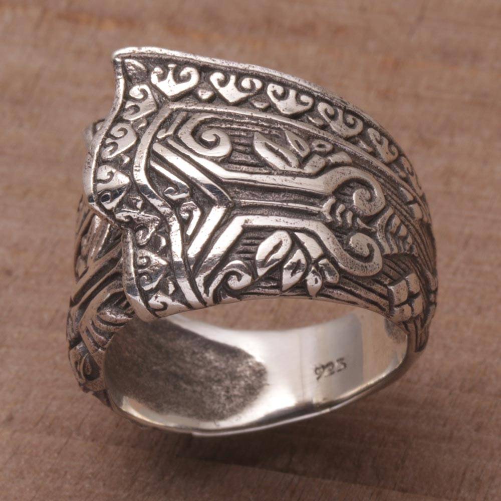 Songket Knot Sterling Silver Cultural Cloth Cocktail Ring Bali ethnic jewelry