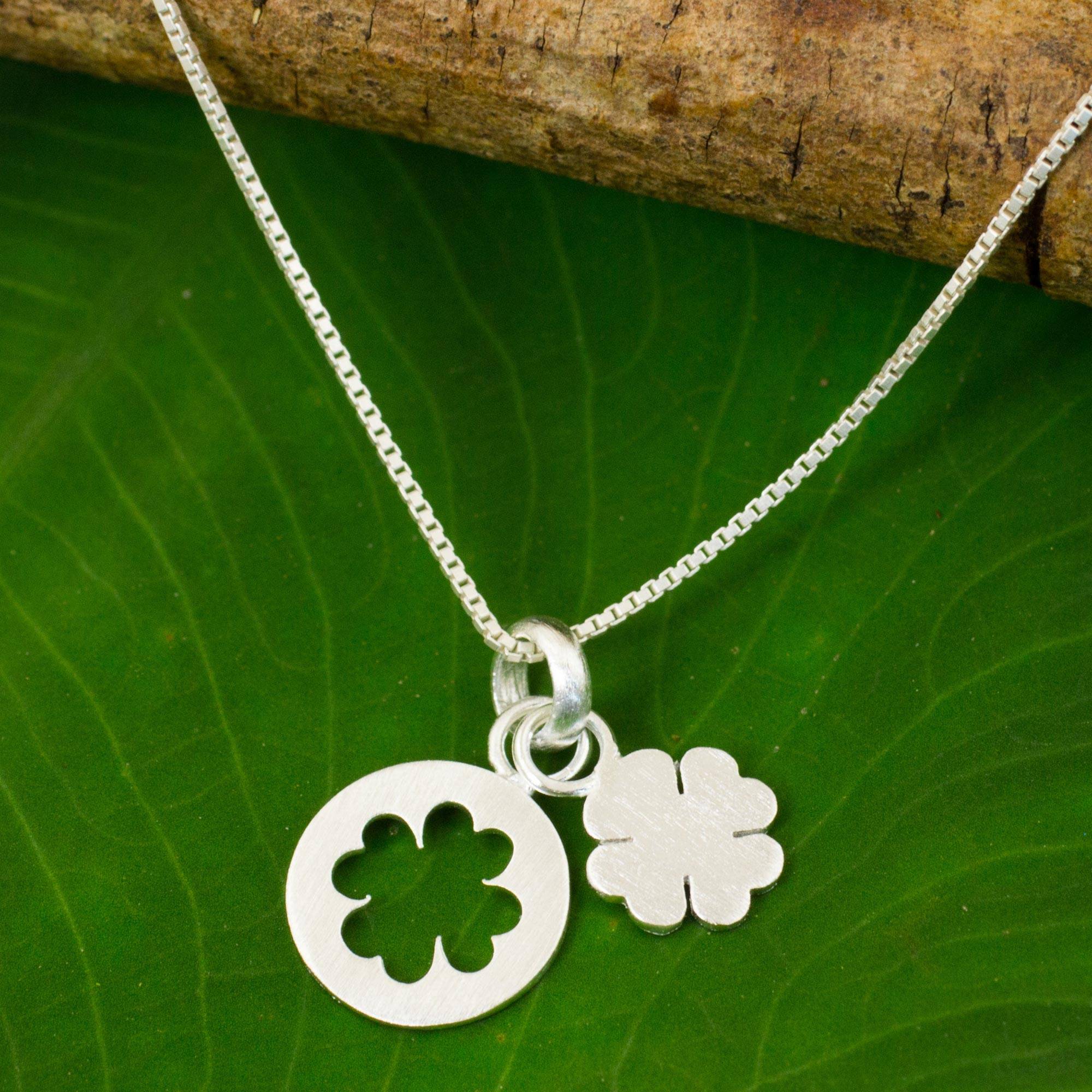 Sterling silver pendant necklace 'Four Leaf Clover' Celebrate St. Patrick's Day 