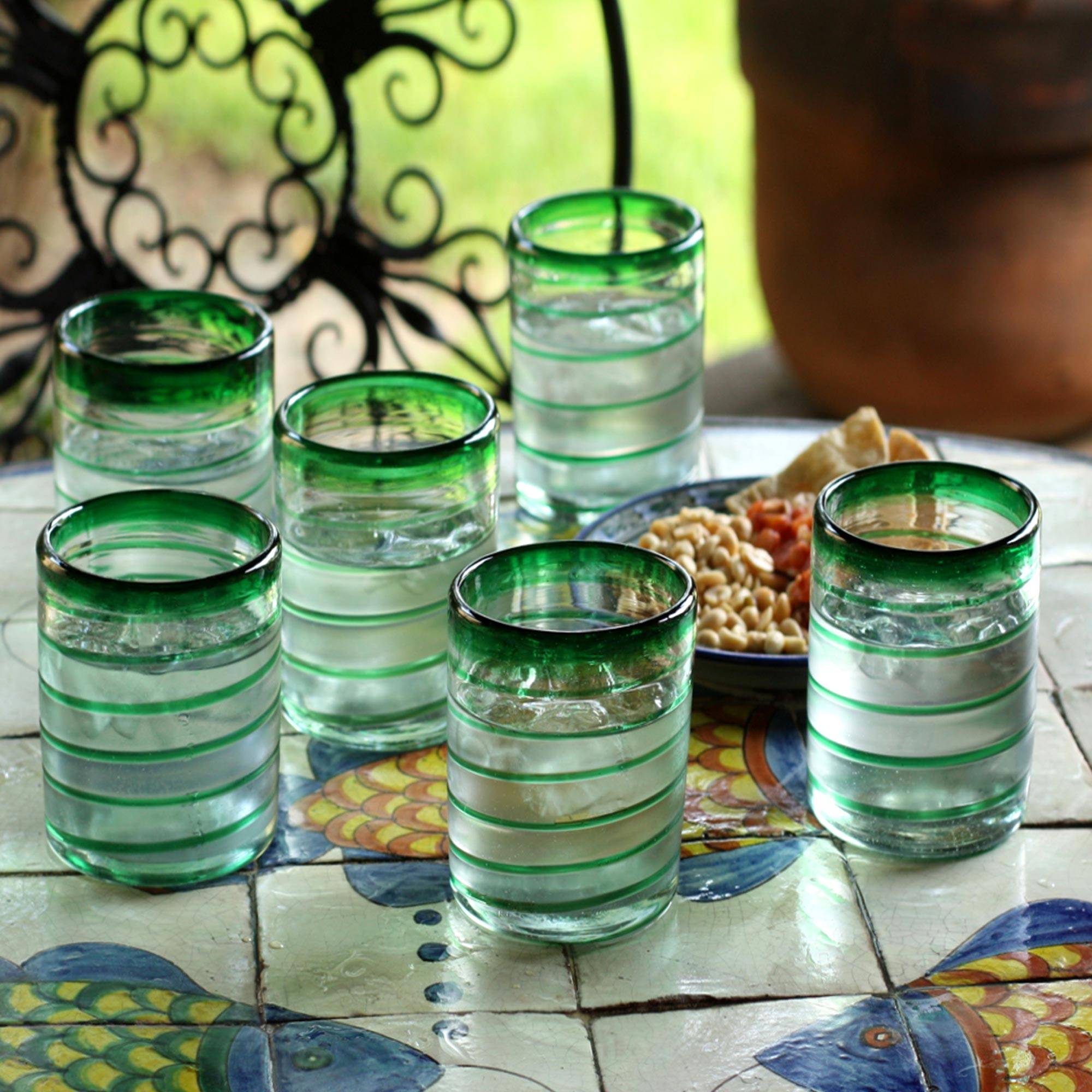 Tumblers, 'Emerald Spiral' (set of 6) Glassware for Your Home Bar