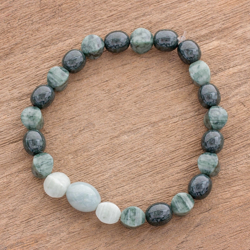 Handcrafted Three Shades of Jade Beaded Stretch Bracelet Jade: the magical gemstone