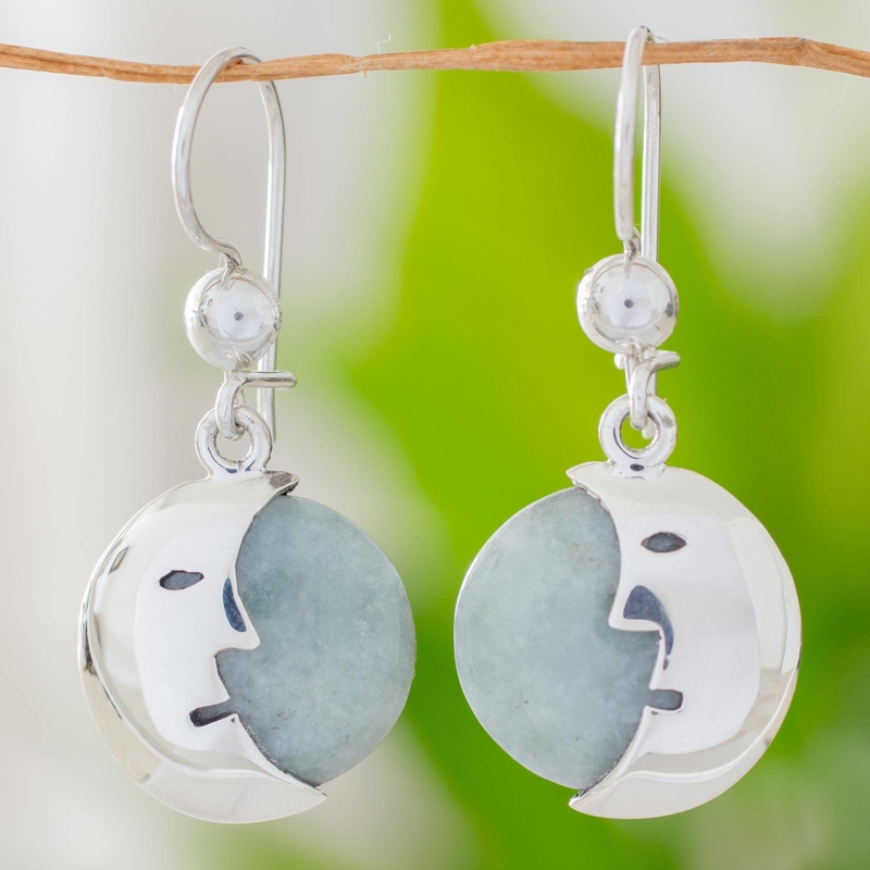 Jade dangle earrings Face of the Moon sterling silver dangle Jade: the magical gemstone