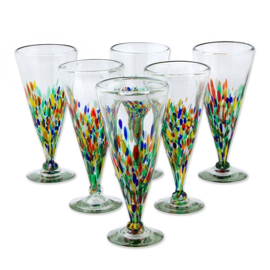 Multicolor Specks Artisan Crafted Handblown Glass Pilsner Cocktail Drinkware saint Patrick's Day