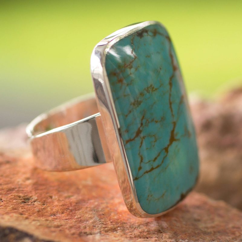 Caribbean Mosaic Handcrafted Natural Turquoise and Sterling Silver Wrap Ring special valentine's day gifts