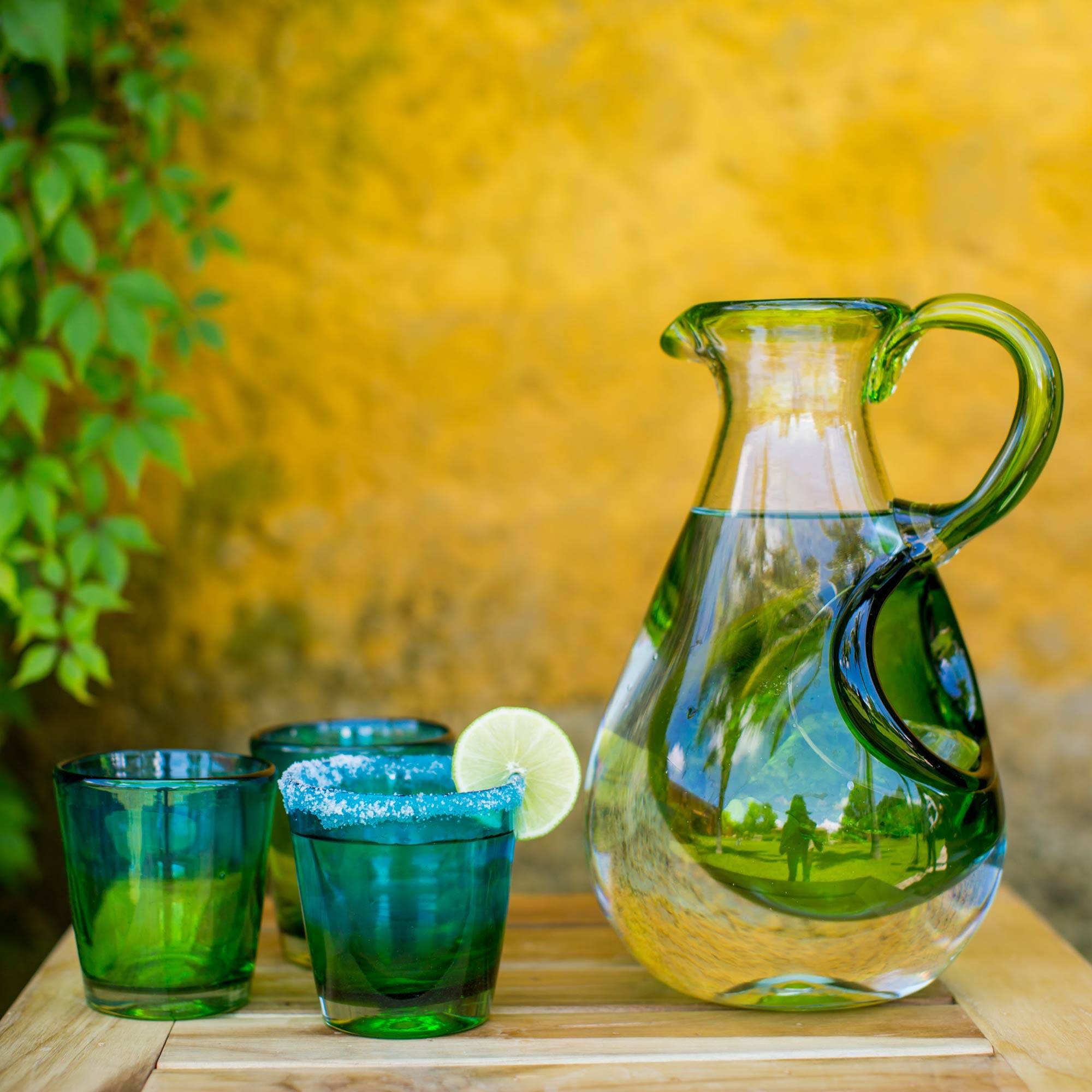 Fresh Lemon Hand Made Pitcher with Ice Chamber Blown Glass Art Valentine's day Gifts for Mom