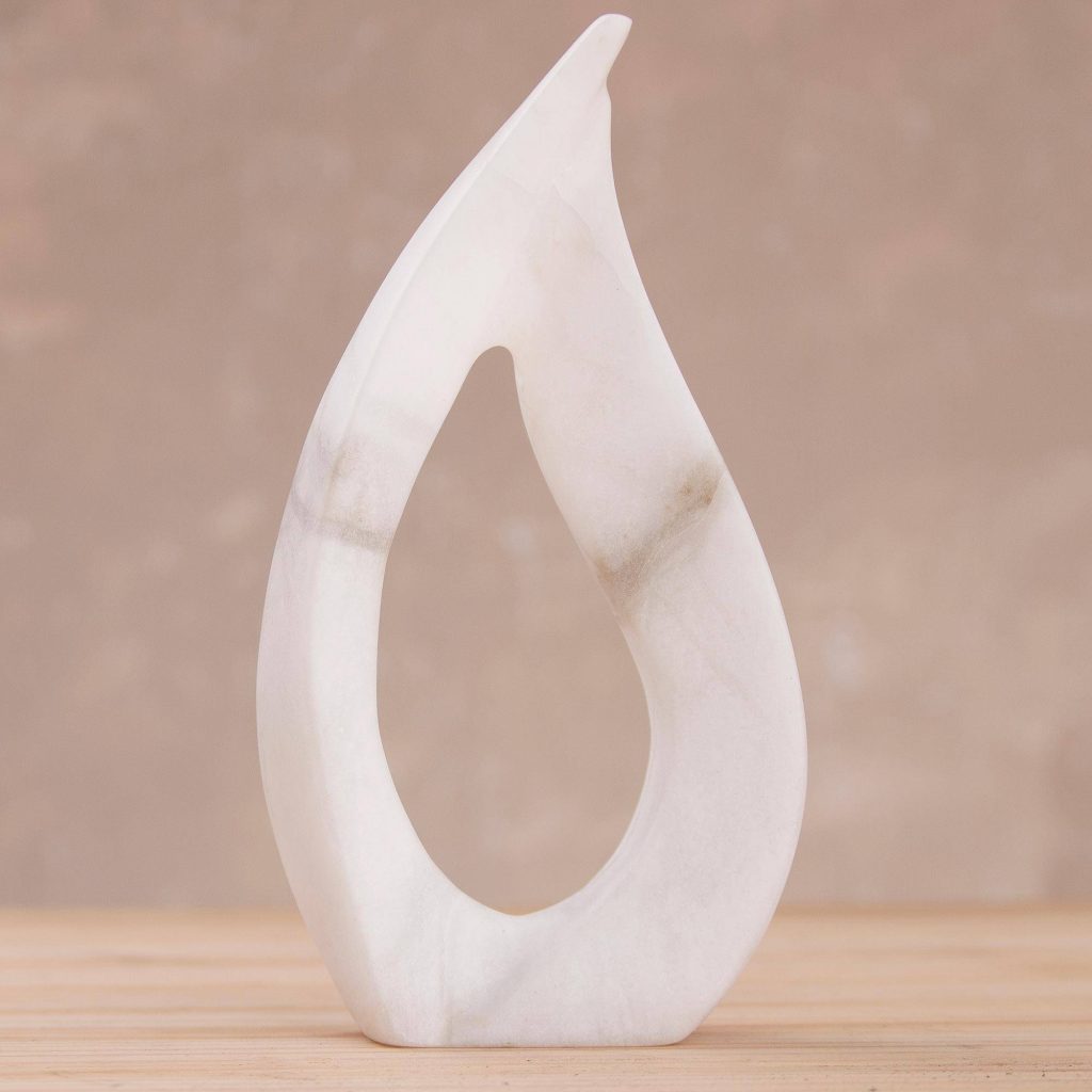 Hand Sculpted White Alabaster Abstract Sculpture Collectible Home Decor