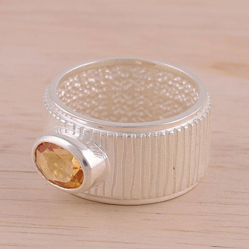 Graceful Contours Rhodium Plated Citrine Single Stone Ring from India new accessories