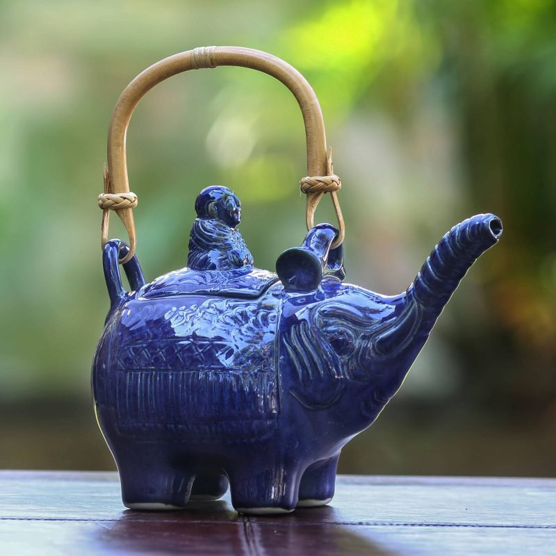 Buddha and Sapphire Elephant Handcrafted Ceramic Teapot small gift