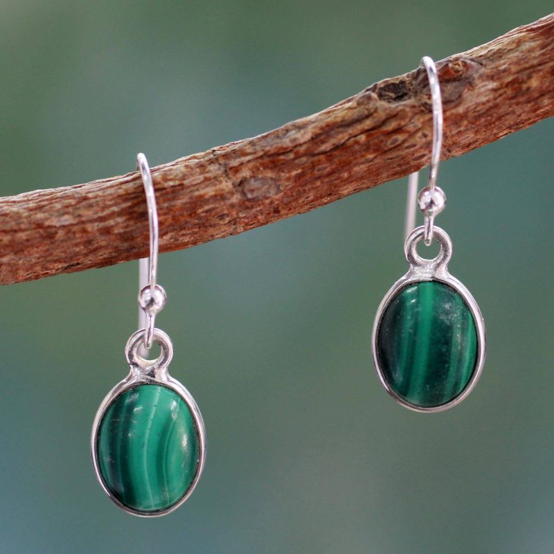 Verdant Paths sterling Silver and Malachite Earrings, jewelry, silver earrings small gift