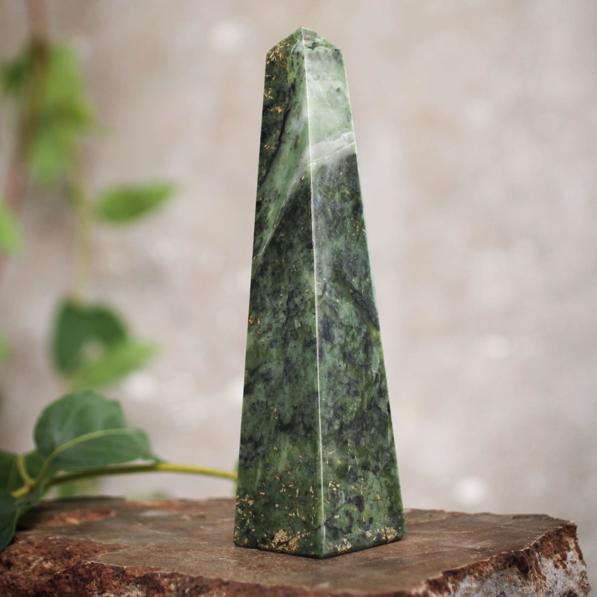 Prosperity Geometric Jade Obelisk Sculpture from Peru (Large) Jade: the magical gemstone
