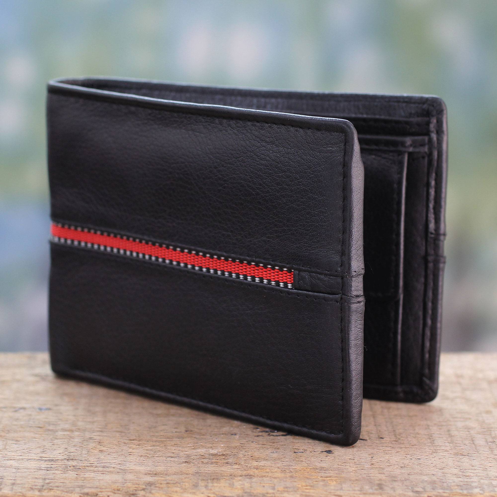 Suave in Red Black Leather Wallet for Men with Multiple Pockets small gift