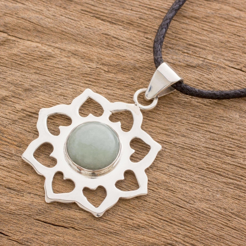 Handmade Green Jade and Silver Necklace with Cotton Cord Jade_ the magical gemstone